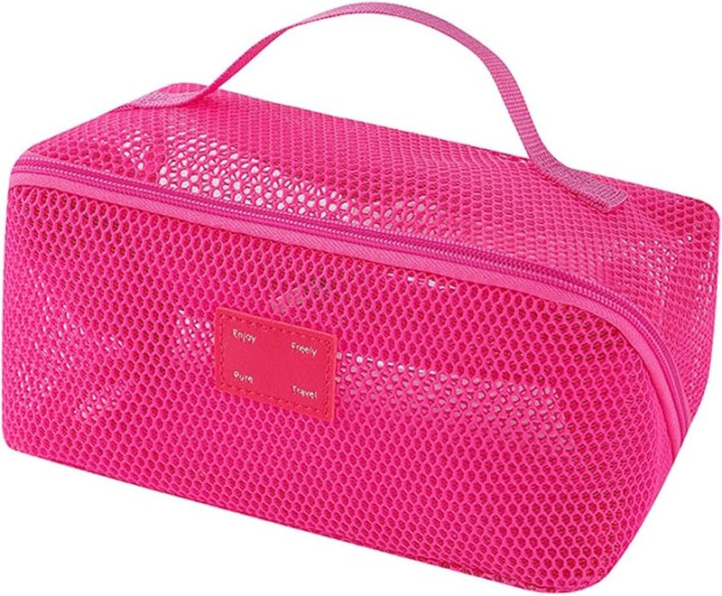Rose Red Large Capacity Cosmetic Organizer Bag with Multiple Compartments for Travel Storage - Image 1